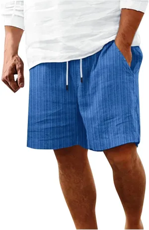 Men's Linen Cargo Shorts Summer Casual Elastic Waist Drawstring Beach Shorts with Pockets Lightweight