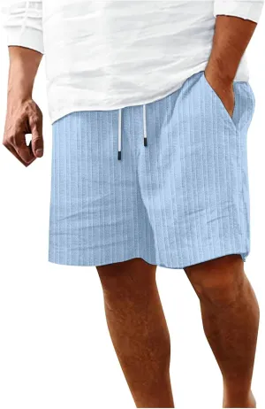 Men's Linen Cargo Shorts Summer Casual Elastic Waist Drawstring Beach Shorts with Pockets Lightweight