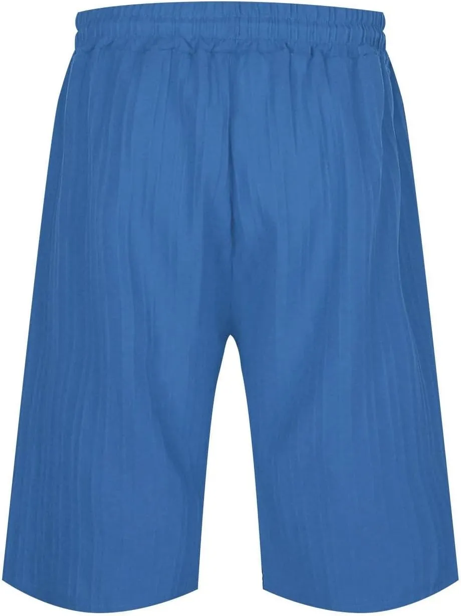 Men's Linen Cargo Shorts Summer Casual Elastic Waist Drawstring Beach Shorts with Pockets Lightweight