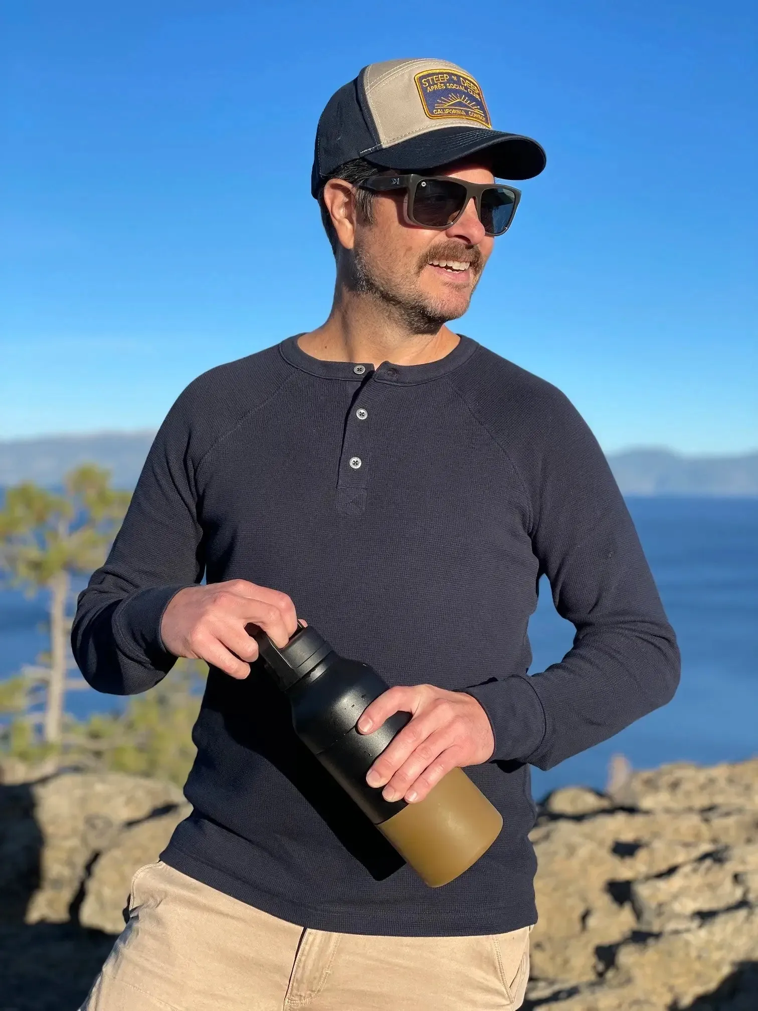 Mens Organic Thermal Henley - Midnight Navy