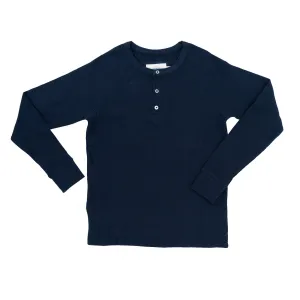 Mens Organic Thermal Henley - Midnight Navy