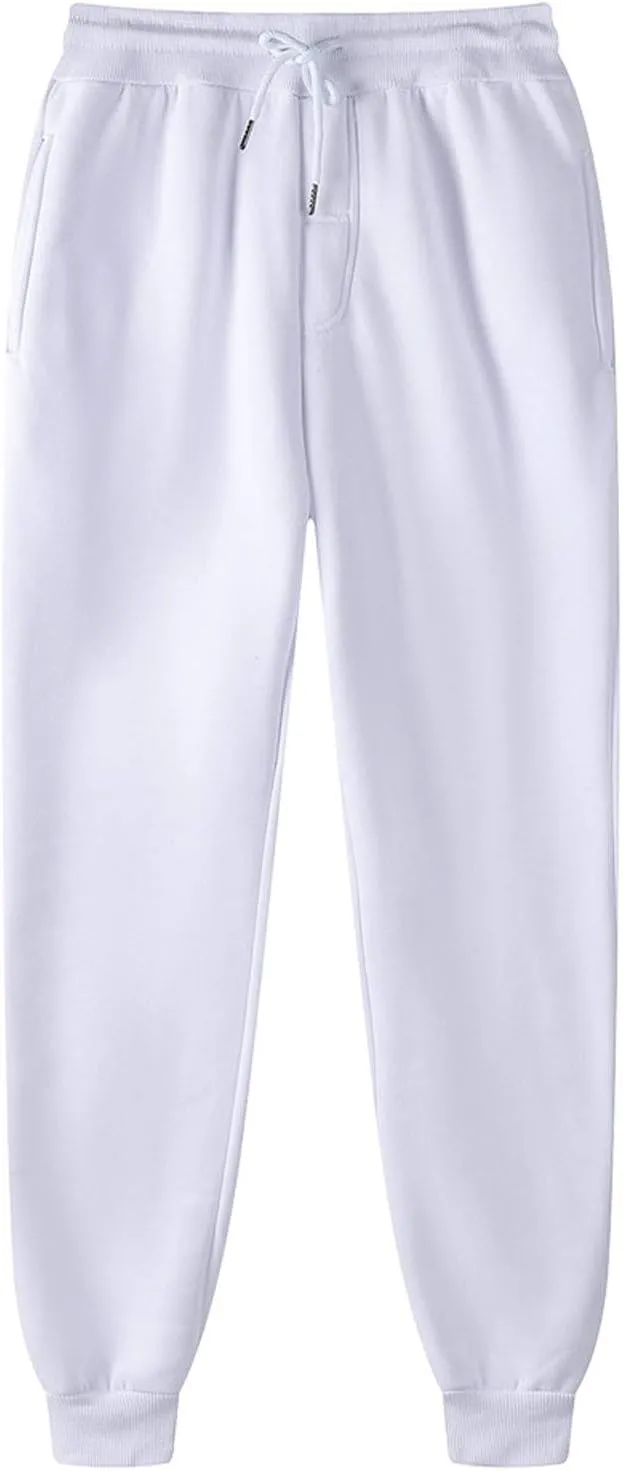 Mens Solid Color Sweatpant Trendy Drawstring Stretch Waist Straight Trousers Jogger Pants Workout Running Casual Pant
