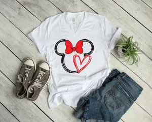 Minnie Mouse Heart Love Scribble Silhouette T Shirt- Disney Couple Matching Shirts - Valentine's Day