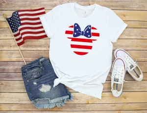 Minnie Mouse Stars and Stripes - Fourth of July Adult T Shirt - Independence Day - Memorial - Red White and Blue