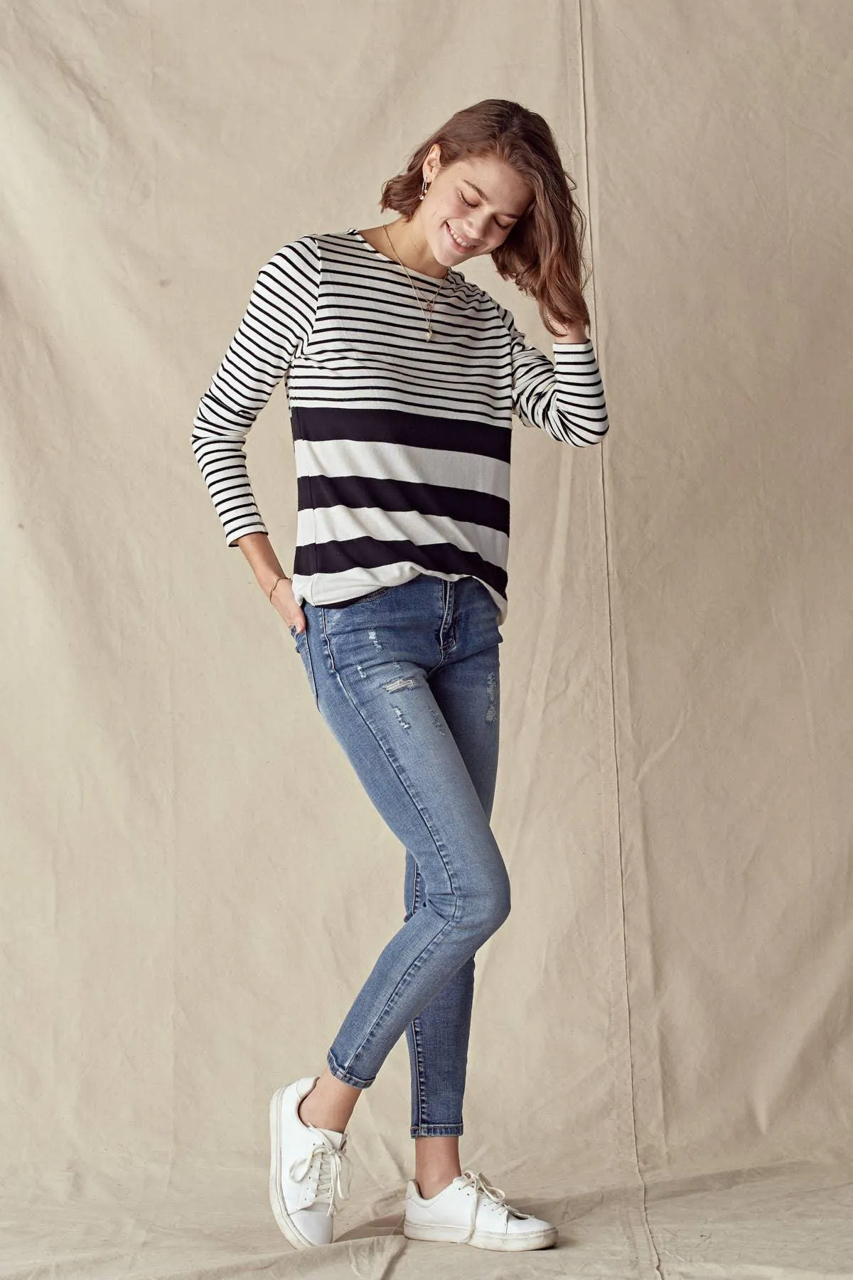 Mixed Stripe Knit Top