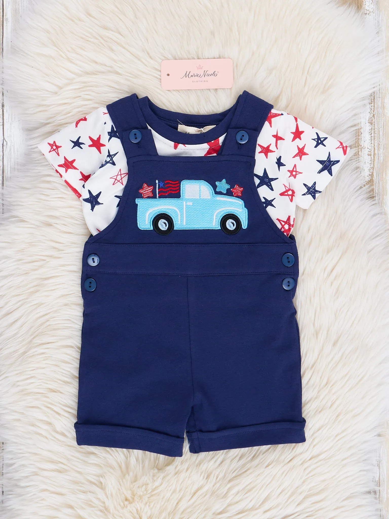 Navy 4th of July Stars Overalls Set
