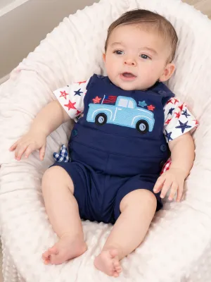 Navy 4th of July Stars Overalls Set