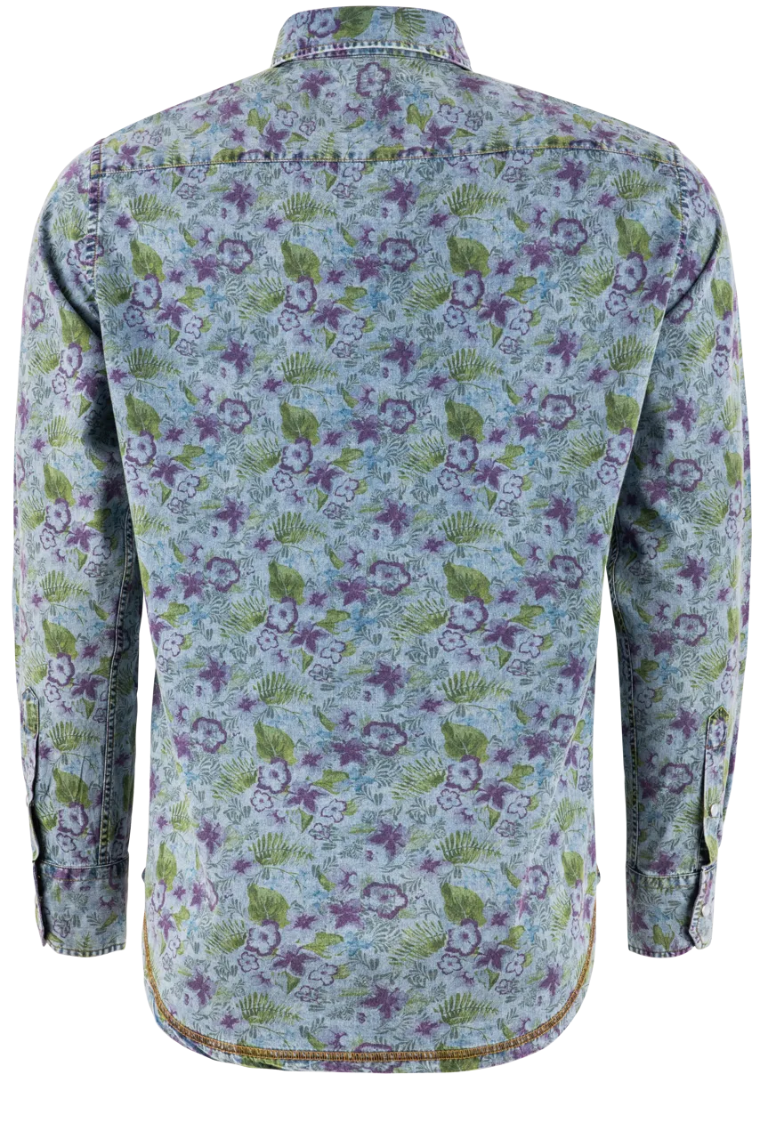 Pinto Ranch YY Collection Printed Long Sleeve Pearl Snap Shirt - Denim