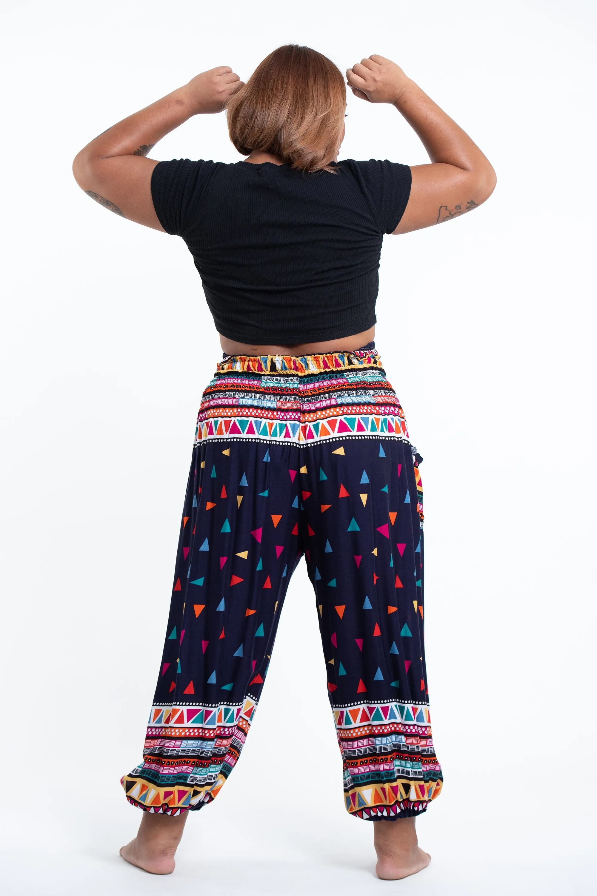 Plus Size Triangles Women's Harem Pants in Navy