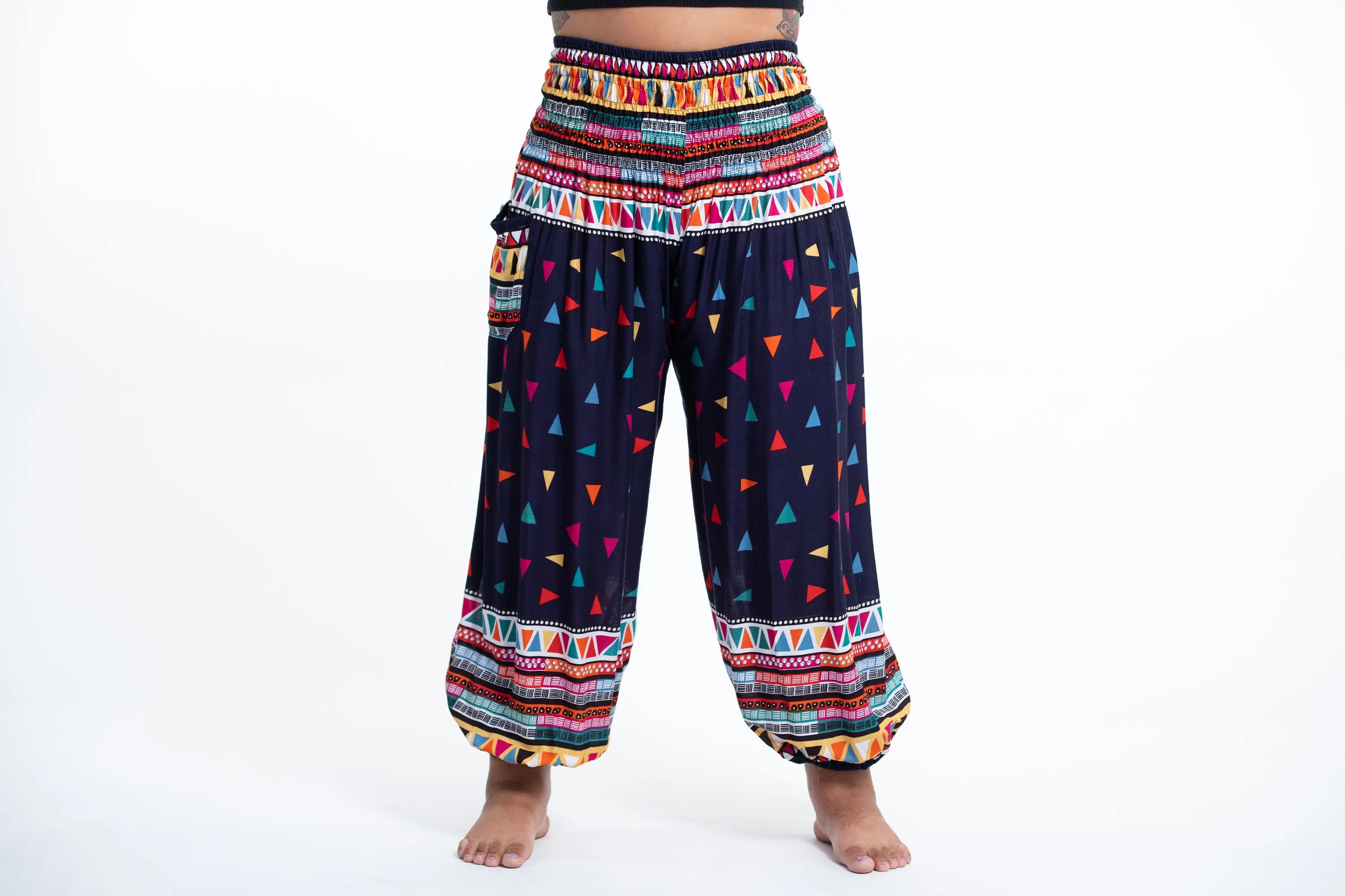 Plus Size Triangles Women's Harem Pants in Navy