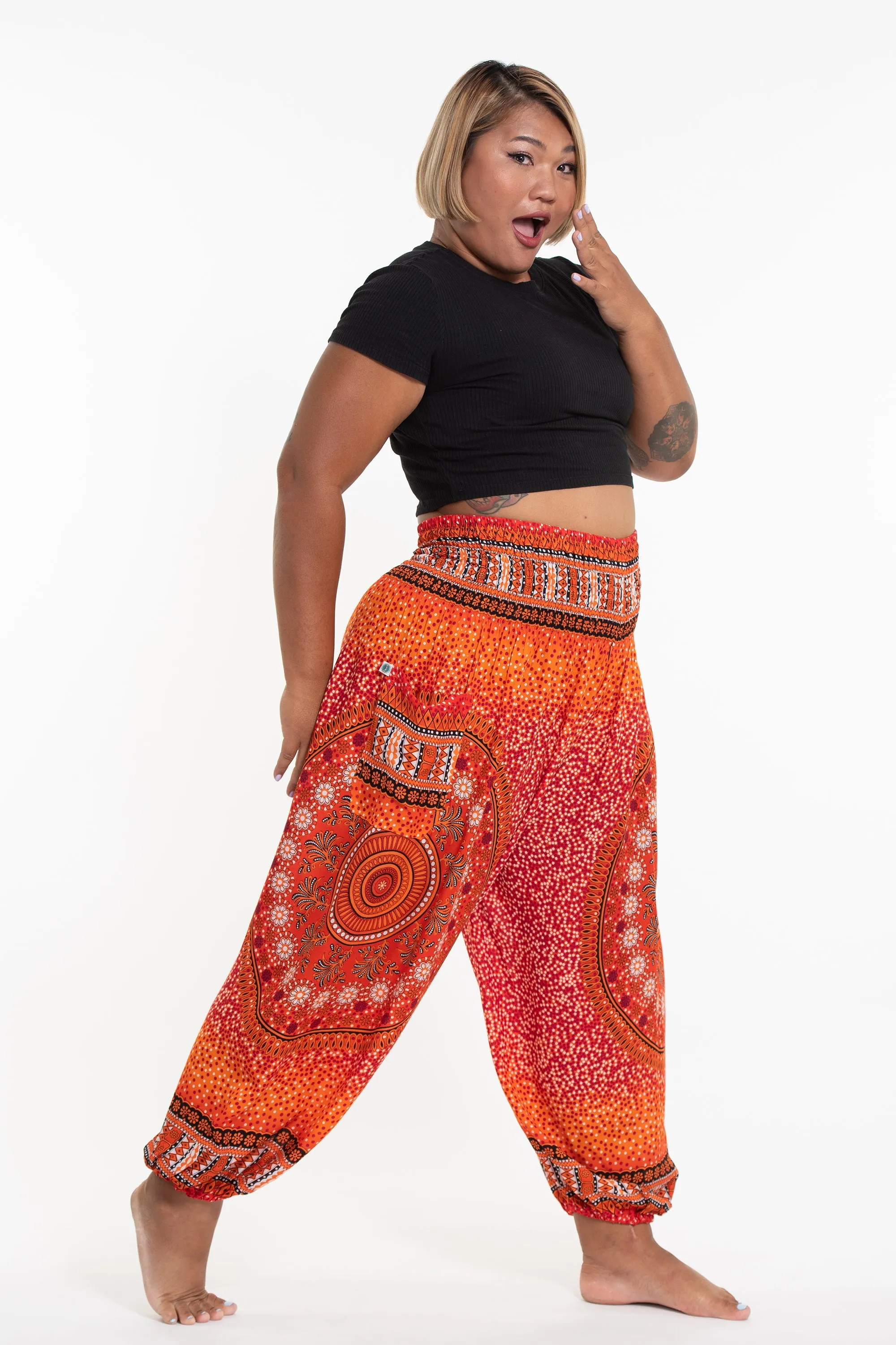 Plus Size Tribal Chakras Women's Harem Pants in Orange