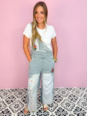 [POL] Claudia Patchwork Overalls-Stripe Denim