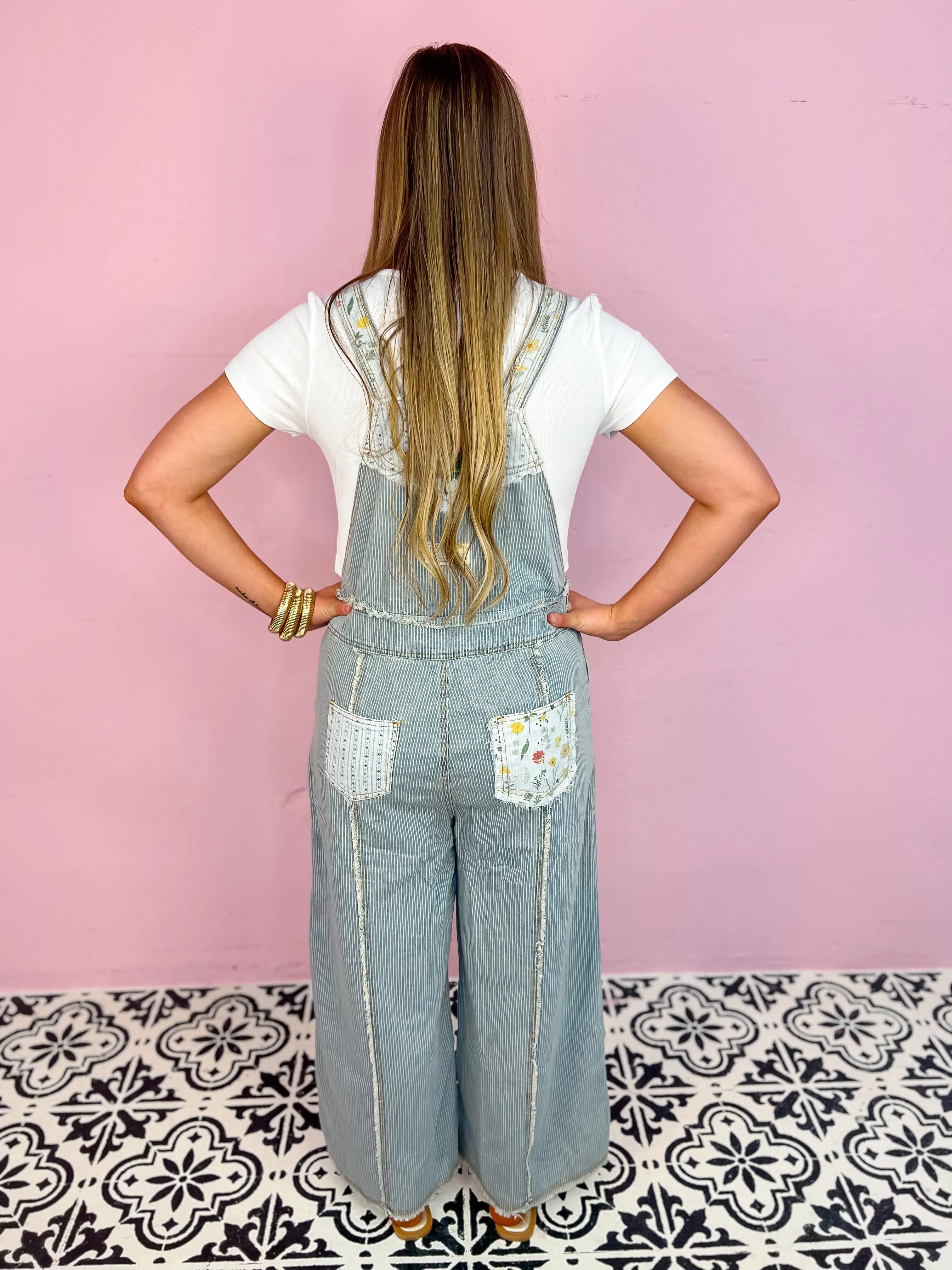 [POL] Claudia Patchwork Overalls-Stripe Denim