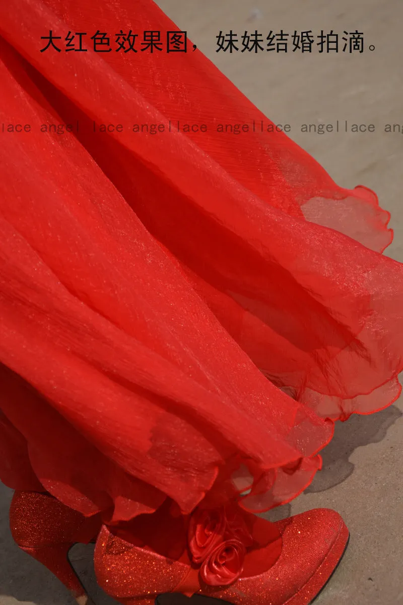Pure Color Big Hemline High Waist Long Swing Beach Chiffon Skirt