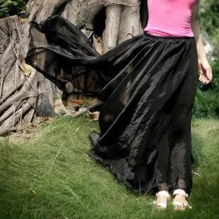 Pure Color Big Hemline High Waist Long Swing Beach Chiffon Skirt