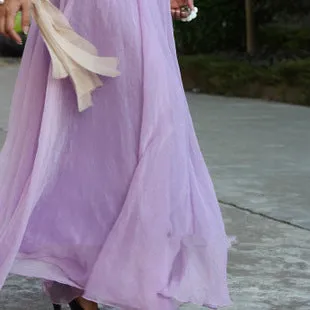 Pure Color Big Hemline High Waist Long Swing Beach Chiffon Skirt