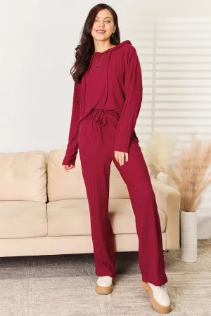 Ribbed Hooded Top & Pants Set – Full Size
