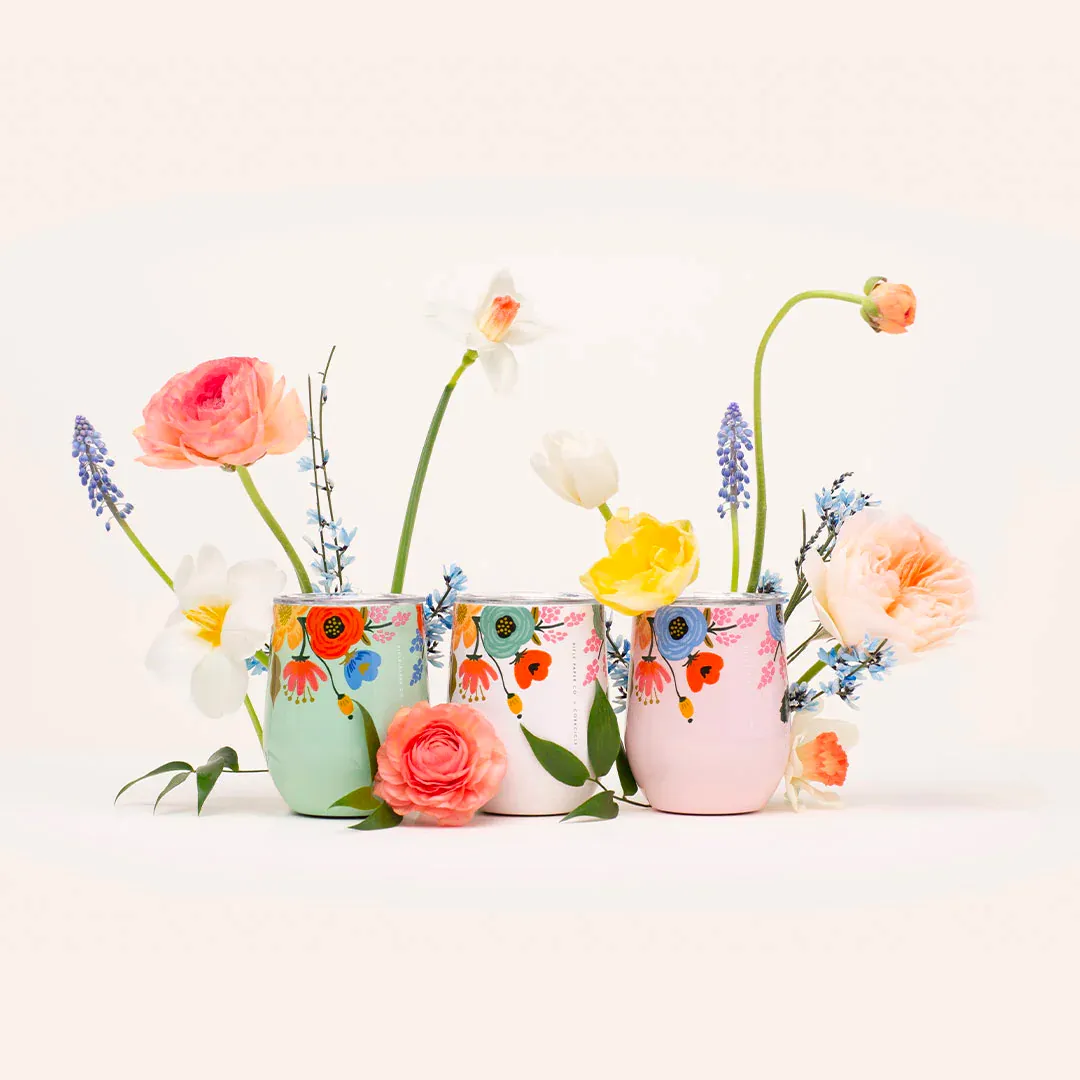 Rifle Paper Co. 12oz Stemless Wine Cup (Gloss Mint Lively Floral)