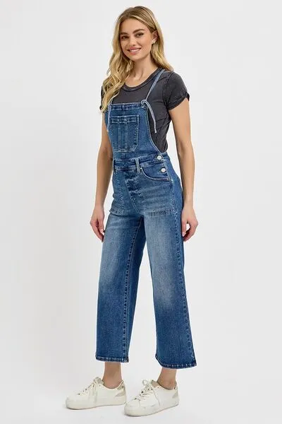 RISEN Knotted Strap Denim Overalls with Pockets Plus Size