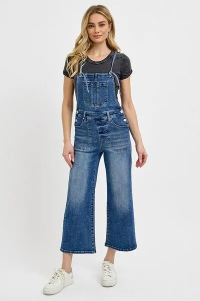 RISEN Knotted Strap Denim Overalls with Pockets Plus Size
