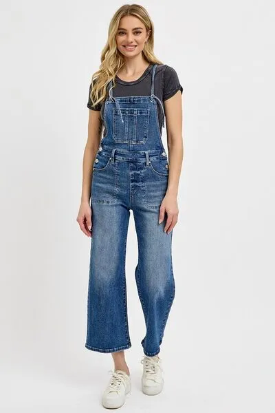 RISEN Knotted Strap Denim Overalls with Pockets Plus Size