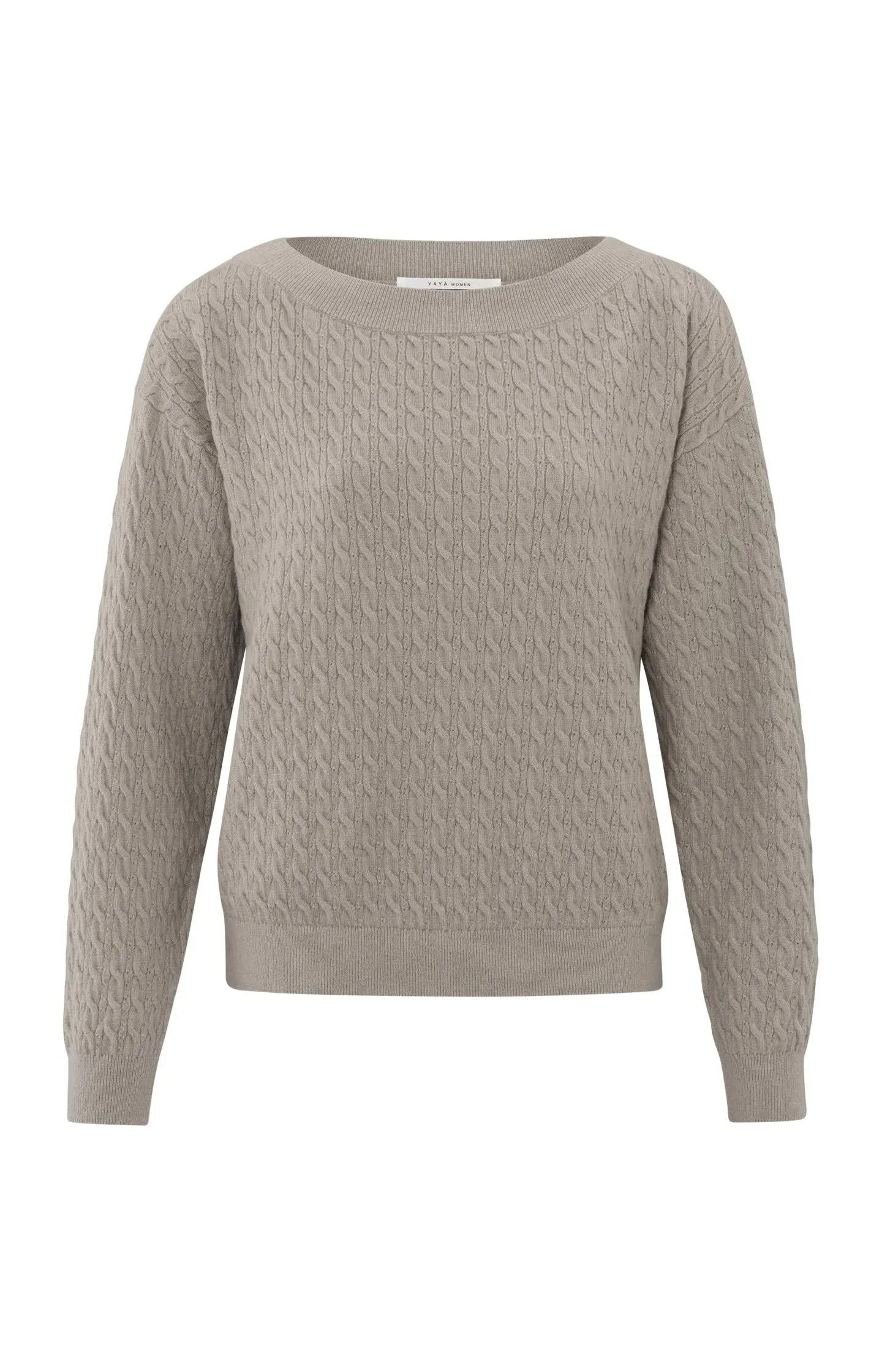 Soft sweater with boat neck, long sleeves and cable detail