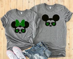 St. Patrick's Day Minnie and Mickey Shirt - Matching Disney Couple Shirts - Minnie and Mickey Sunglasses Shirt