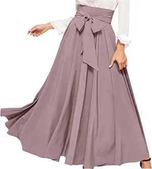 TANGNADE Women's High Waist A-Line Skirt Ankle Length Casual Flowy Long Flared Summer Trendy Elegant Maxi Skirt