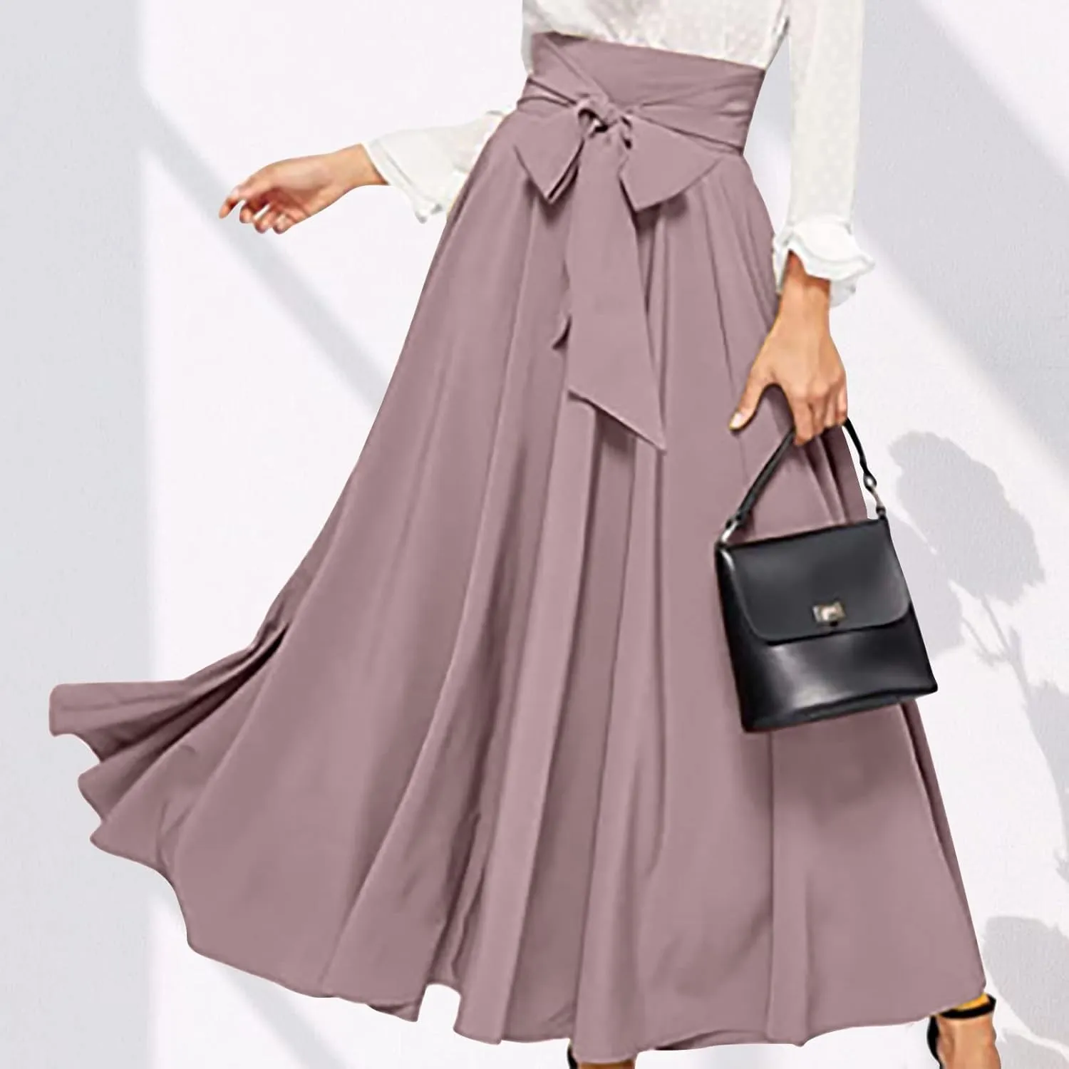 TANGNADE Women's High Waist A-Line Skirt Ankle Length Casual Flowy Long Flared Summer Trendy Elegant Maxi Skirt