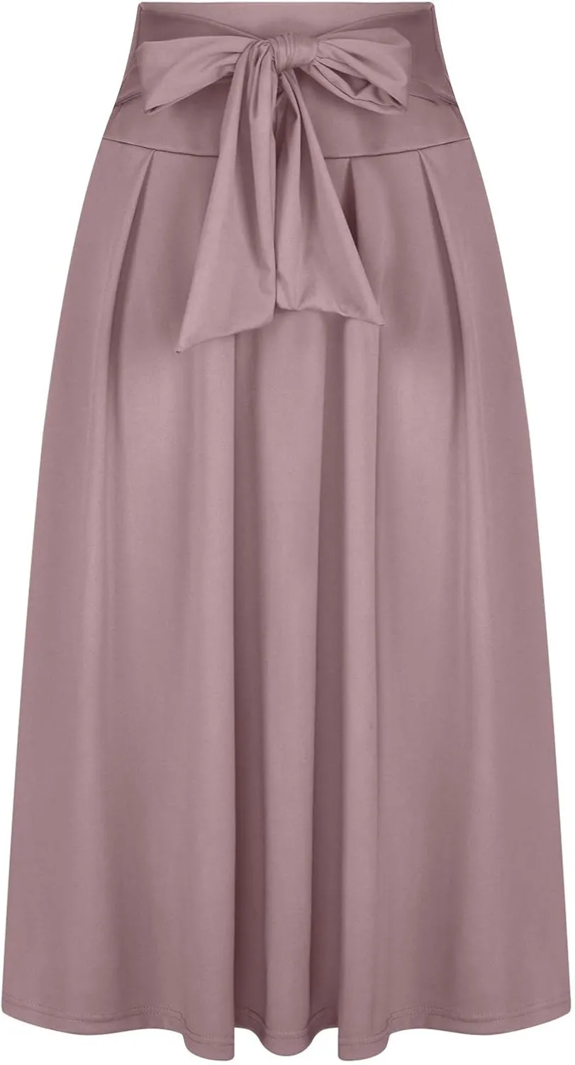 TANGNADE Women's High Waist A-Line Skirt Ankle Length Casual Flowy Long Flared Summer Trendy Elegant Maxi Skirt