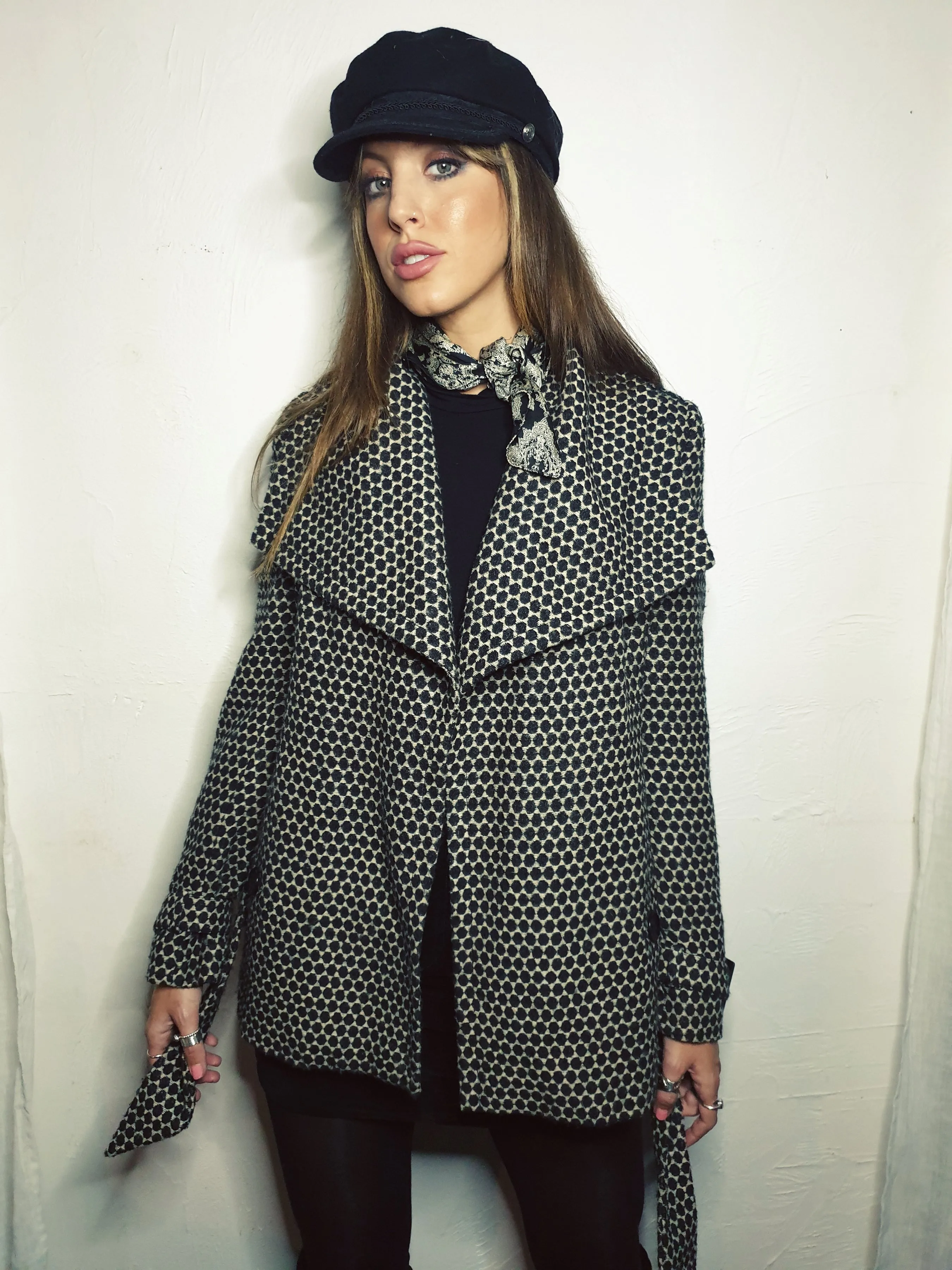 Ted Baker black and white tweed coat