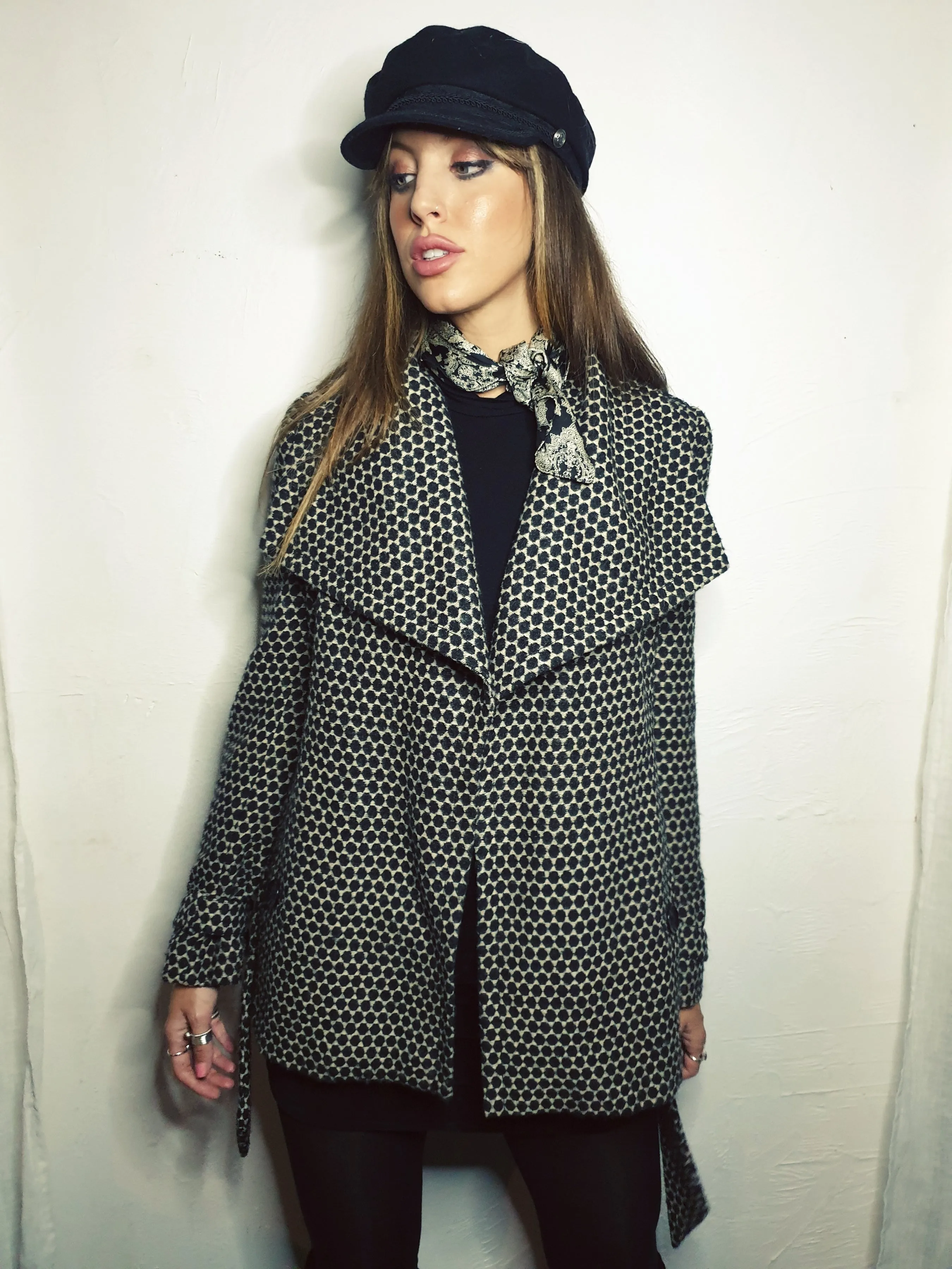 Ted Baker black and white tweed coat