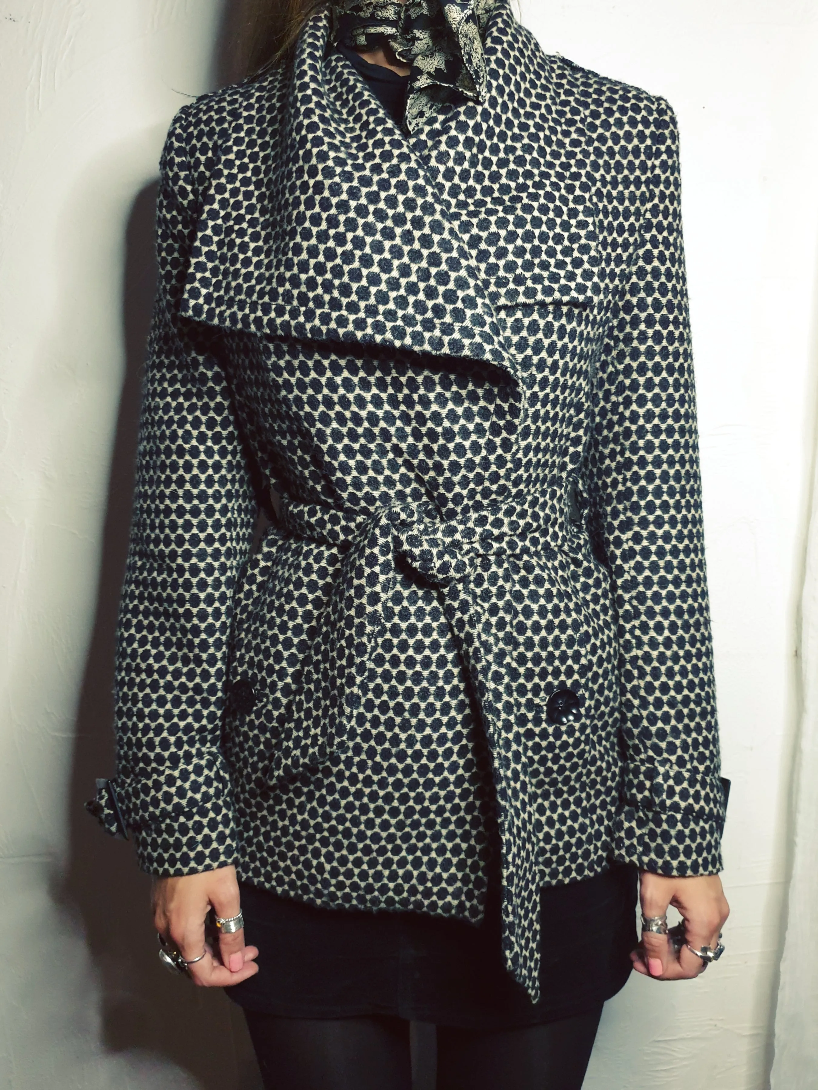 Ted Baker black and white tweed coat