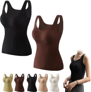 Thickened Warm Tank Top with Shelf Bra, Thickened Shelf Bra Tank for Women,High Stretch Sleeveless Camisoles, Warm Wirelfree
