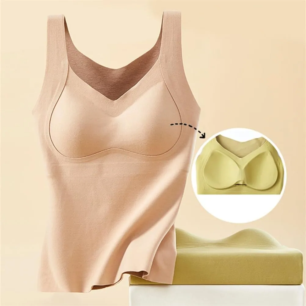 Thickened Warm Tank Top with Shelf Bra, Thickened Shelf Bra Tank for Women,High Stretch Sleeveless Camisoles, Warm Wirelfree