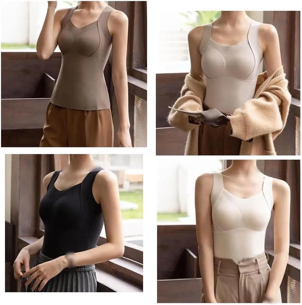 Thickened Warm Tank Top with Shelf Bra, Thickened Shelf Bra Tank for Women,High Stretch Sleeveless Camisoles, Warm Wirelfree