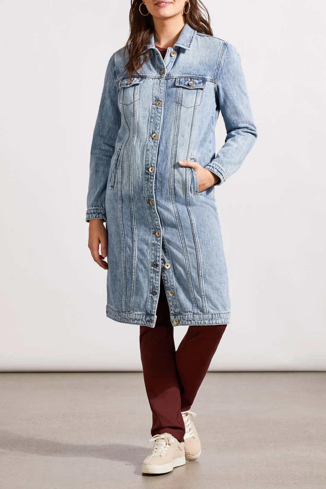 Tribal Long Denim Duster With Pockets