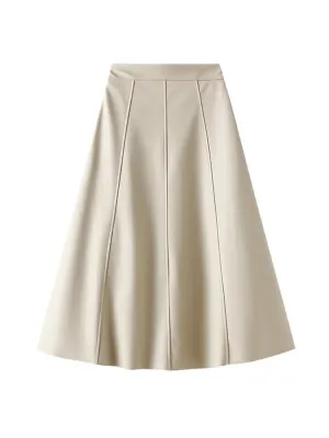 Vintage Faux Leather Skirt Fashion Midi Long A Line Skirt