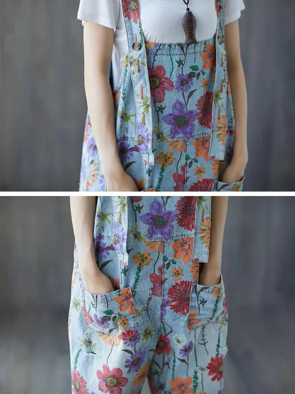 Vintage Printed Overalls Dungarees