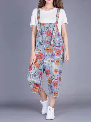Vintage Printed Overalls Dungarees