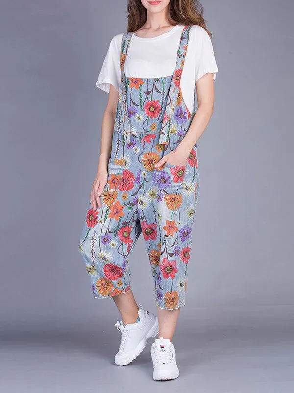 Vintage Printed Overalls Dungarees