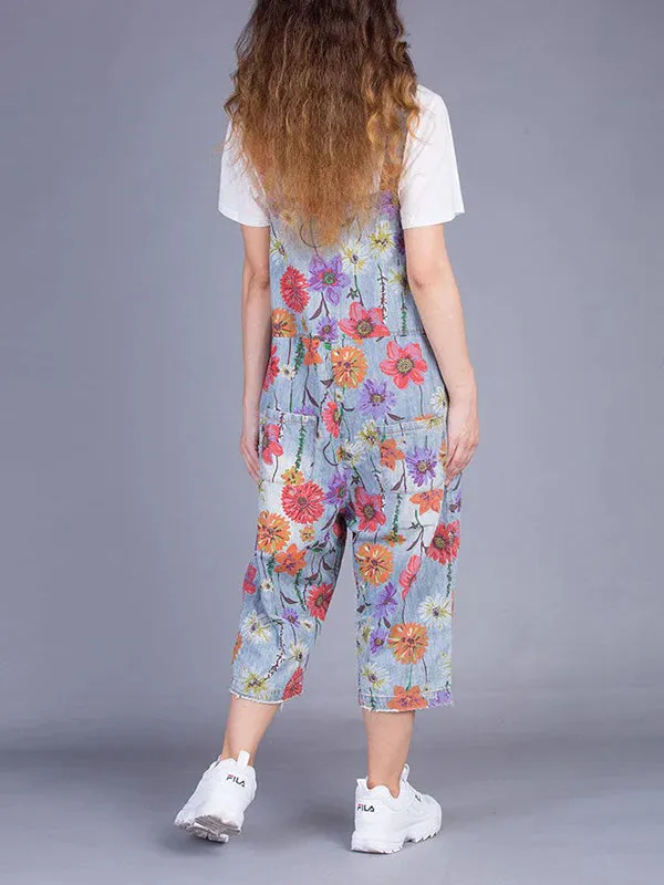 Vintage Printed Overalls Dungarees