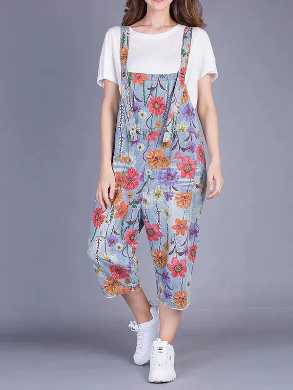 Vintage Printed Overalls Dungarees