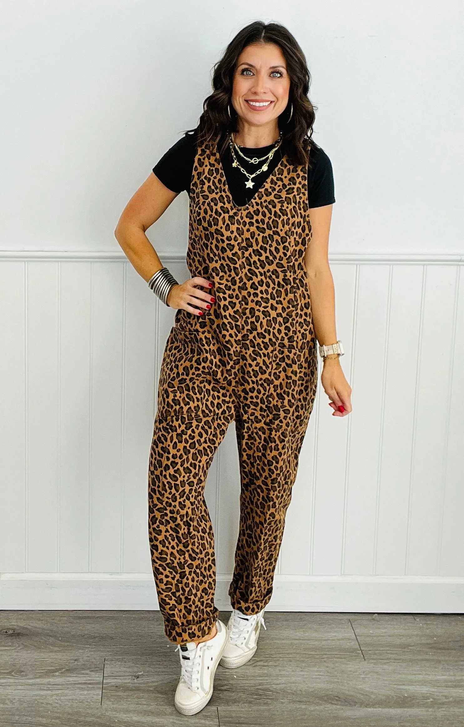 Washed Leopard Denim Jumpsuit (Reg.)