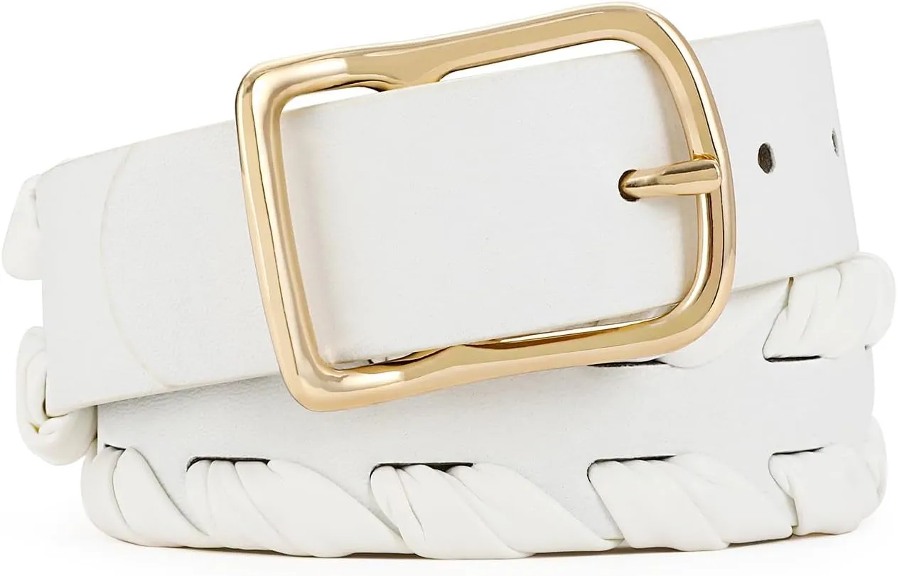 White Belts for Jeans, Leather Dress Belts for Women Dressy