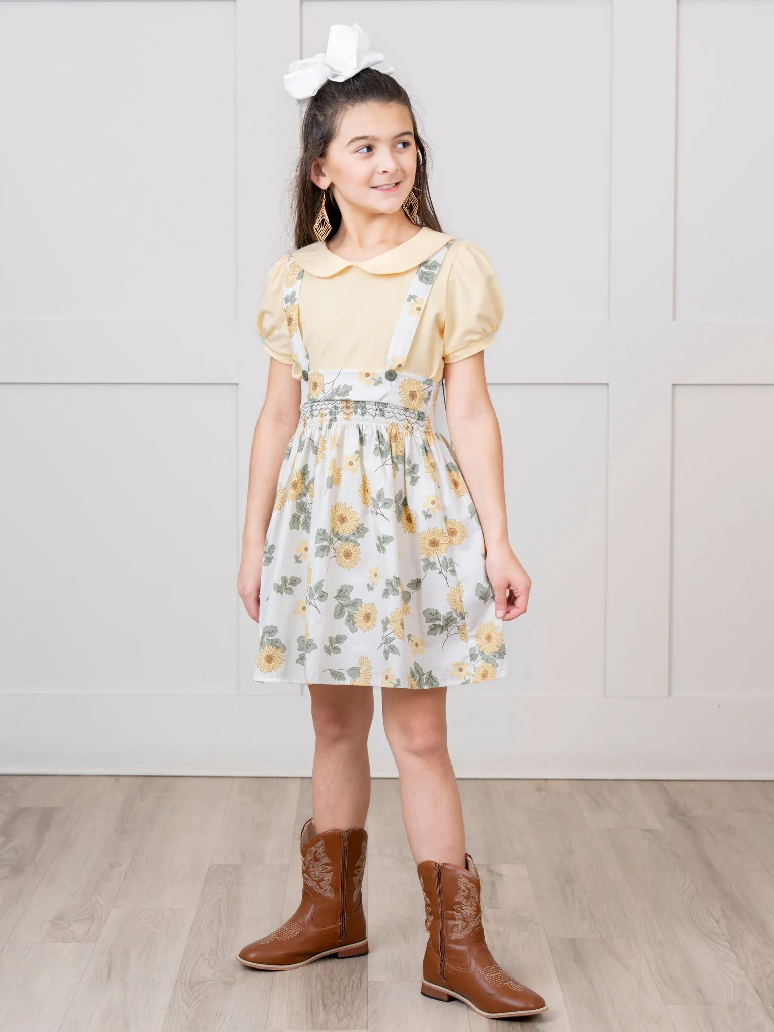 Yellow Dainty Florals Overalls Set